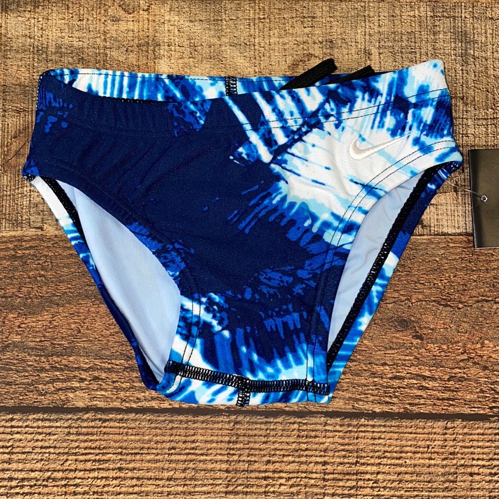 🐳 Nike Swim Trunk Brief Bottom - Boys Size 22 - Blue & White Tie Dye Print